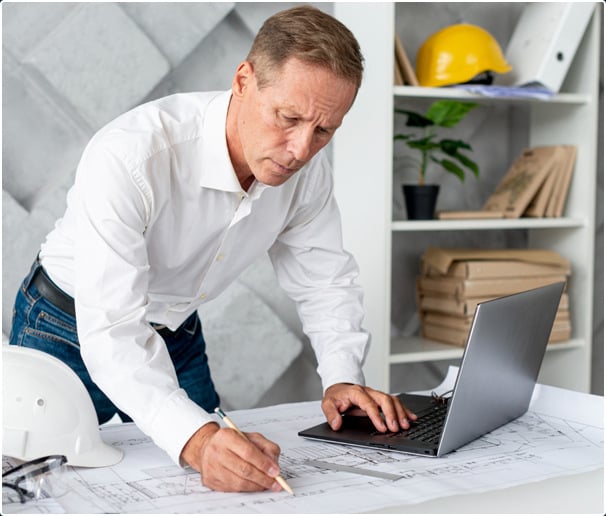 Construction engineer during the planning  work